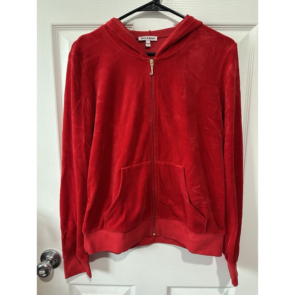 Juicy Couture velour hoodie Red Gold Rhinestone Women's Large